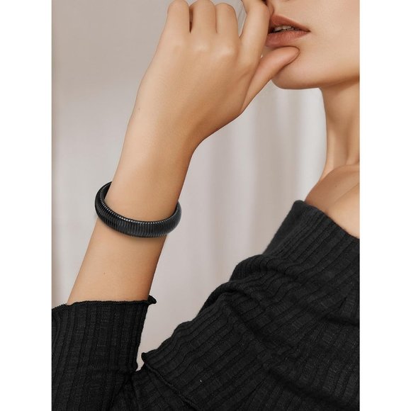 Women Gold Stainless Steel Stretch Flexible Wide Wristband Bangle Chain Bracelet - Picture 2 of 9